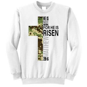 He Is Risen Christian Easter Verse Green Camo Cross Sweatshirt