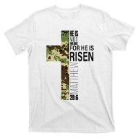 He Is Risen Christian Easter Verse Green Camo Cross T-Shirt