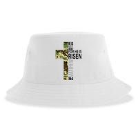 He Is Risen Christian Easter Verse Green Camo Cross Sustainable Bucket Hat