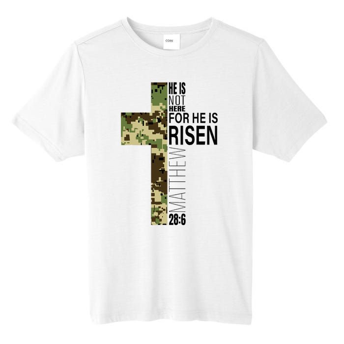 He Is Risen Christian Easter Verse Green Camo Cross Tall Fusion ChromaSoft Performance T-Shirt