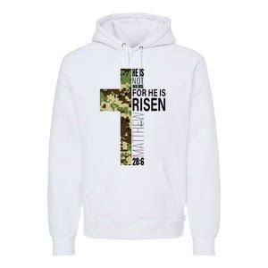 He Is Risen Christian Easter Verse Green Camo Cross Premium Hoodie