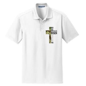 He Is Risen Christian Easter Verse Green Camo Cross Dry Zone Grid Polo