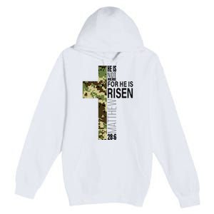 He Is Risen Christian Easter Verse Green Camo Cross Premium Pullover Hoodie