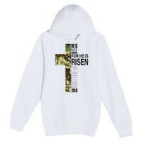 He Is Risen Christian Easter Verse Green Camo Cross Premium Pullover Hoodie