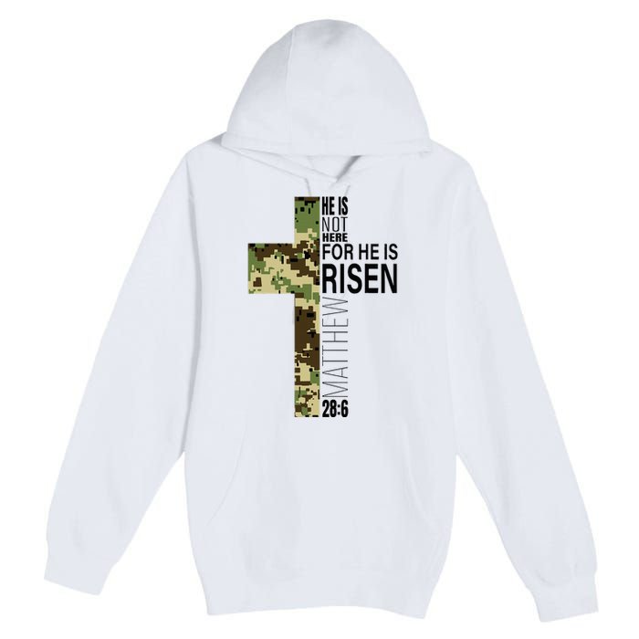 He Is Risen Christian Easter Verse Green Camo Cross Premium Pullover Hoodie