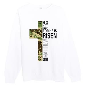 He Is Risen Christian Easter Verse Green Camo Cross Premium Crewneck Sweatshirt