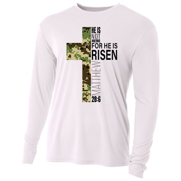 He Is Risen Christian Easter Verse Green Camo Cross Cooling Performance Long Sleeve Crew