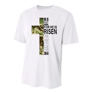 He Is Risen Christian Easter Verse Green Camo Cross Performance Sprint T-Shirt