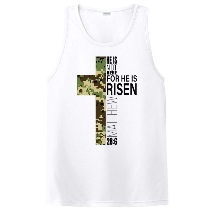 He Is Risen Christian Easter Verse Green Camo Cross PosiCharge Competitor Tank