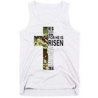 He Is Risen Christian Easter Verse Green Camo Cross Tank Top