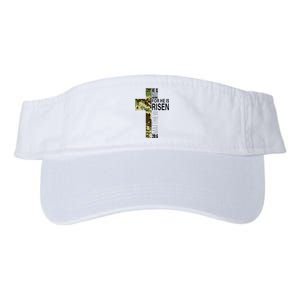 He Is Risen Christian Easter Verse Green Camo Cross Valucap Bio-Washed Visor