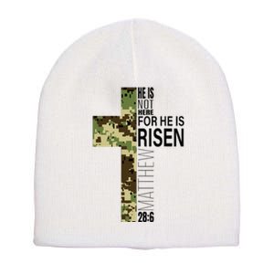 He Is Risen Christian Easter Verse Green Camo Cross Short Acrylic Beanie