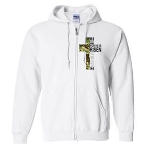 He Is Risen Christian Easter Verse Green Camo Cross Full Zip Hoodie