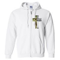 He Is Risen Christian Easter Verse Green Camo Cross Full Zip Hoodie