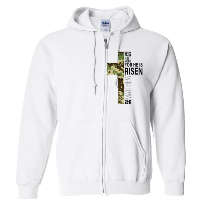 He Is Risen Christian Easter Verse Green Camo Cross Full Zip Hoodie