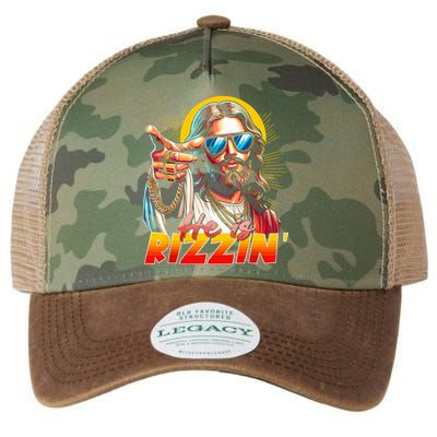 He Is Rizzin' Funny Jesus Christian Happy Easter Eggs  Legacy Tie Dye Trucker Hat