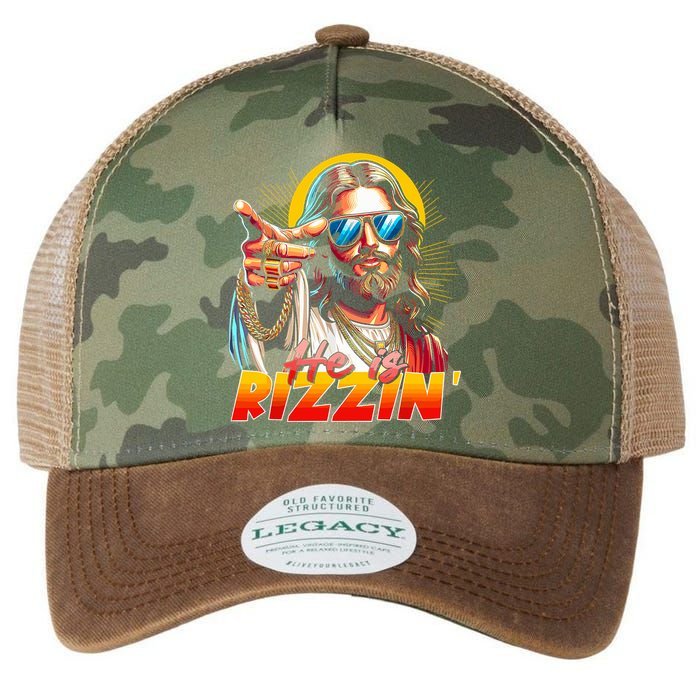 He Is Rizzin' Funny Jesus Christian Happy Easter Eggs  Legacy Tie Dye Trucker Hat