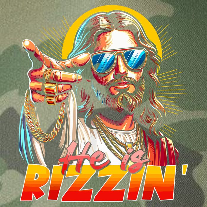 He Is Rizzin' Funny Jesus Christian Happy Easter Eggs  Legacy Tie Dye Trucker Hat