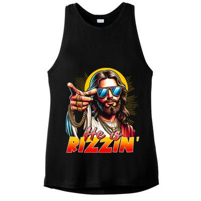 He Is Rizzin' Funny Jesus Christian Happy Easter Eggs  Ladies PosiCharge Tri-Blend Wicking Tank