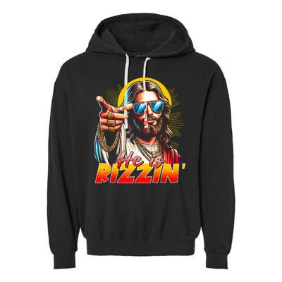 He Is Rizzin' Funny Jesus Christian Happy Easter Eggs  Garment-Dyed Fleece Hoodie