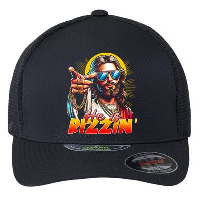 He Is Rizzin' Funny Jesus Christian Happy Easter Eggs  Flexfit Unipanel Trucker Cap