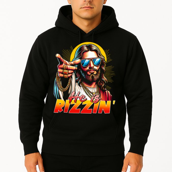 He Is Rizzin' Funny Jesus Christian Happy Easter Eggs  Hoodie
