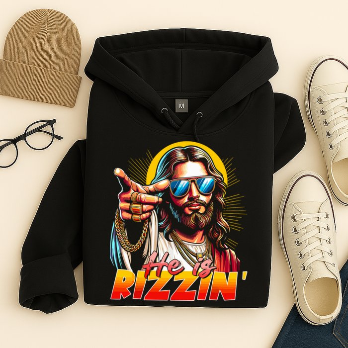 He Is Rizzin' Funny Jesus Christian Happy Easter Eggs  Hoodie