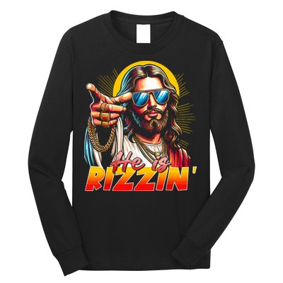 He Is Rizzin' Funny Jesus Christian Happy Easter Eggs  Long Sleeve Shirt