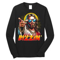 He Is Rizzin' Funny Jesus Christian Happy Easter Eggs  Long Sleeve Shirt