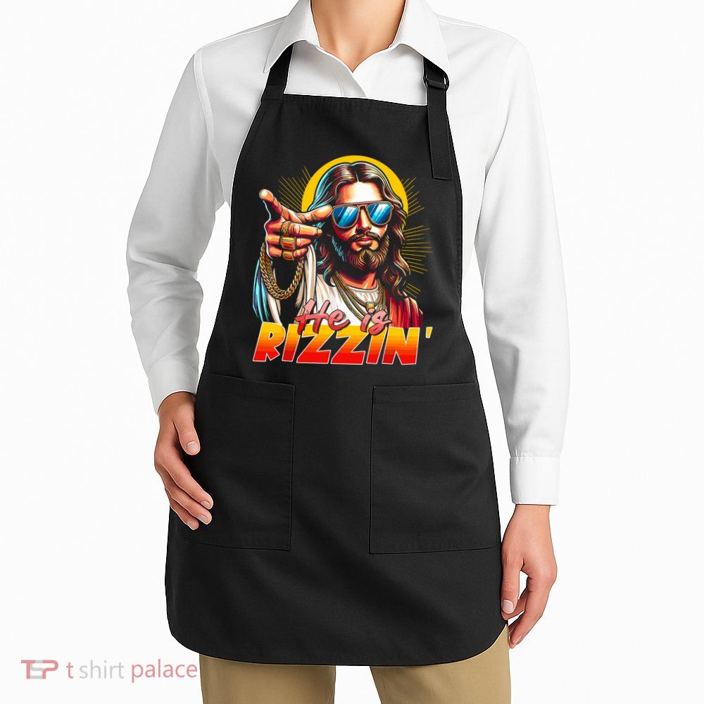 He Is Rizzin' Funny Jesus Christian Happy Easter Eggs  Apron