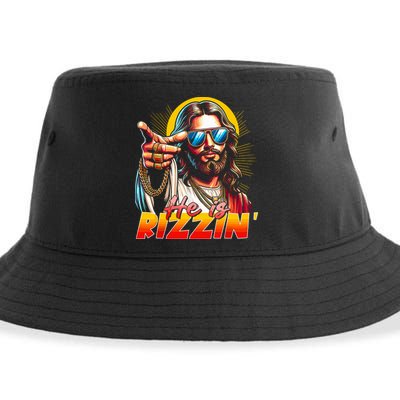 He Is Rizzin' Funny Jesus Christian Happy Easter Eggs  Sustainable Bucket Hat