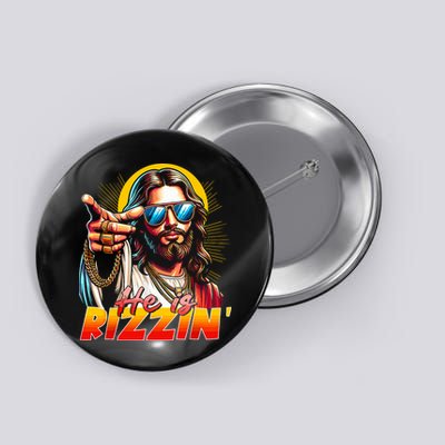 He Is Rizzin' Funny Jesus Christian Happy Easter Eggs  Button