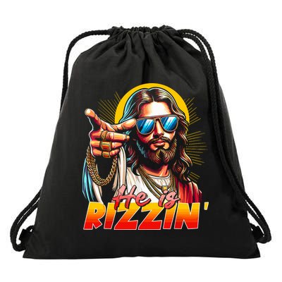 He Is Rizzin' Funny Jesus Christian Happy Easter Eggs  Drawstring Bag