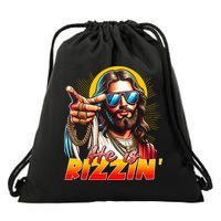 He Is Rizzin' Funny Jesus Christian Happy Easter Eggs  Drawstring Bag
