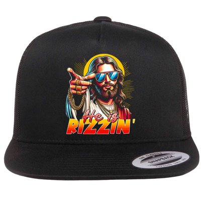 He Is Rizzin' Funny Jesus Christian Happy Easter Eggs  Flatbill Hat