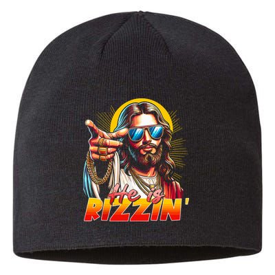 He Is Rizzin' Funny Jesus Christian Happy Easter Eggs  Sustainable Beanie