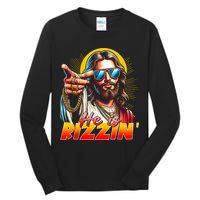 He Is Rizzin' Funny Jesus Christian Happy Easter Eggs  Tall Long Sleeve T-Shirt