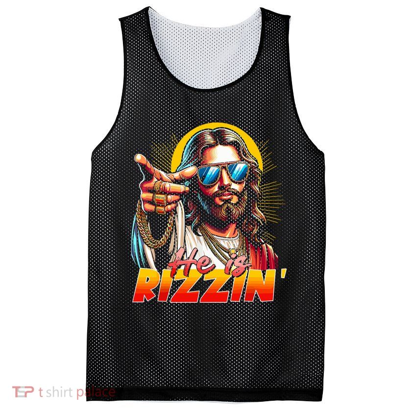 He Is Rizzin' Funny Jesus Christian Happy Easter Eggs  Mesh Reversible Basketball Jersey Tank