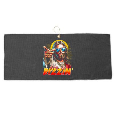 He Is Rizzin' Funny Jesus Christian Happy Easter Eggs  Large Microfiber Waffle Golf Towel