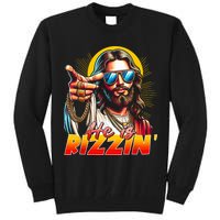 He Is Rizzin' Funny Jesus Christian Happy Easter Eggs  Tall Sweatshirt
