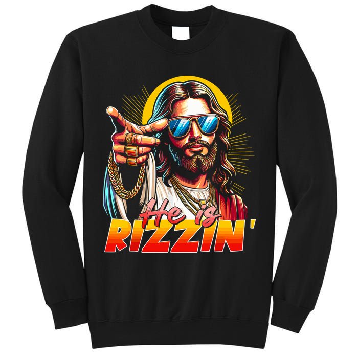 He Is Rizzin' Funny Jesus Christian Happy Easter Eggs  Tall Sweatshirt