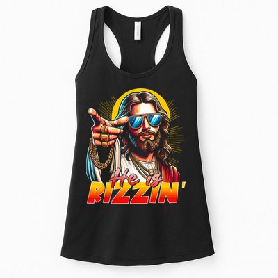 He Is Rizzin' Funny Jesus Christian Happy Easter Eggs  Womens Tank Top