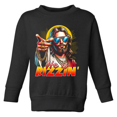 He Is Rizzin' Funny Jesus Christian Happy Easter Eggs  Toddler Sweatshirt