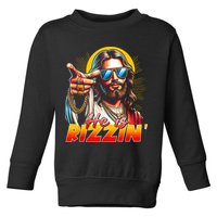 He Is Rizzin' Funny Jesus Christian Happy Easter Eggs  Toddler Sweatshirt