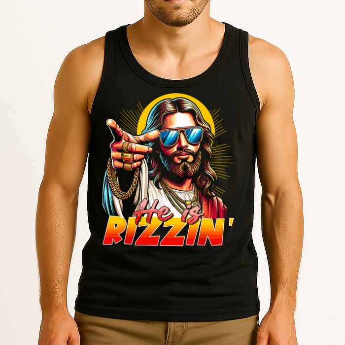 He Is Rizzin' Funny Jesus Christian Happy Easter Eggs  Tank Top