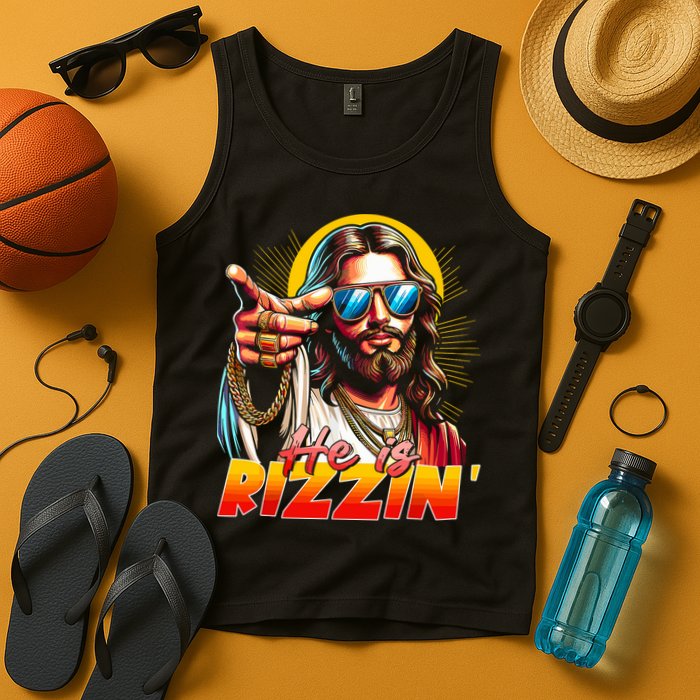 He Is Rizzin' Funny Jesus Christian Happy Easter Eggs  Tank Top