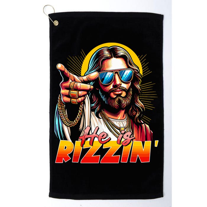 He Is Rizzin' Funny Jesus Christian Happy Easter Eggs  Golf Towel