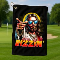 He Is Rizzin' Funny Jesus Christian Happy Easter Eggs  Golf Towel