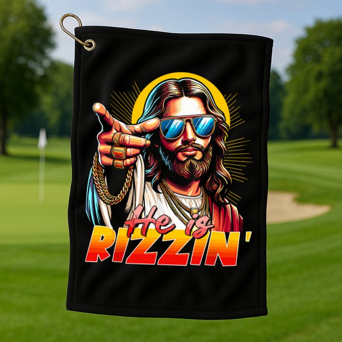 He Is Rizzin' Funny Jesus Christian Happy Easter Eggs  Golf Towel
