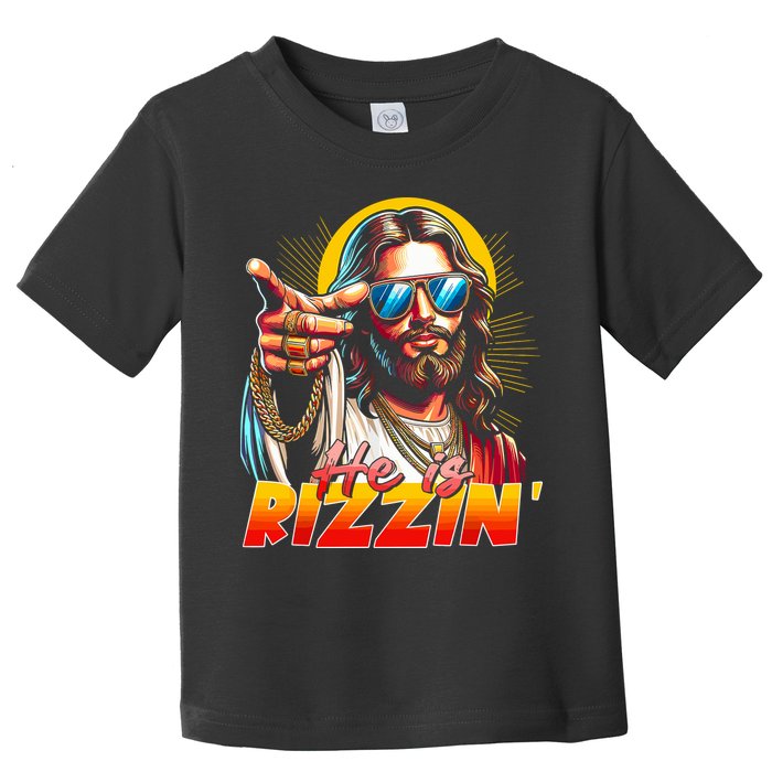He Is Rizzin' Funny Jesus Christian Happy Easter Eggs  Toddler T-Shirt